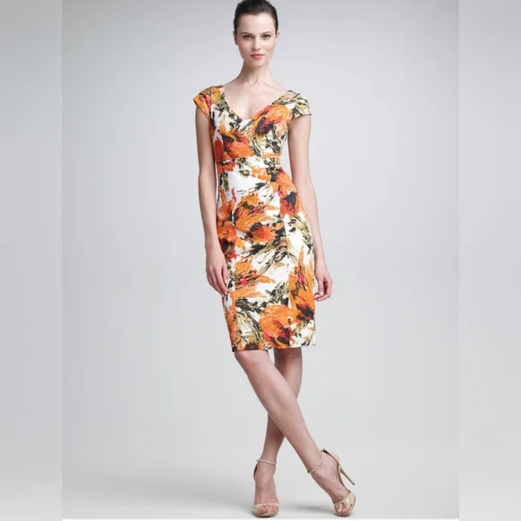 ERDEM TANYA FLORAL PRINT PENCIL DRESS IN ORANGE UK8 US4 - Picture 9 of 9